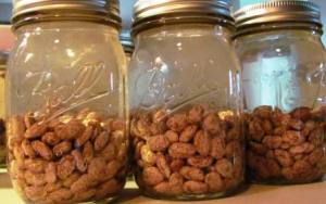 The beans in jars before canning